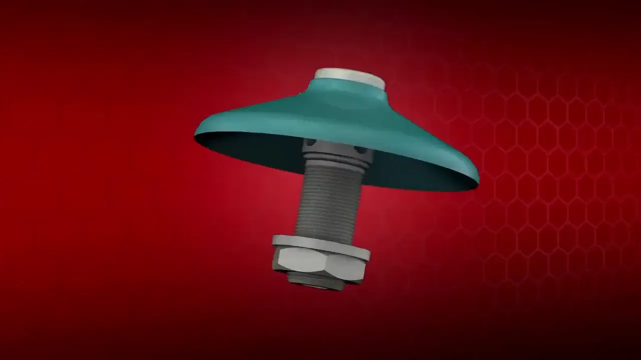 Isolator mit Schraube auf rotem Hintergrund