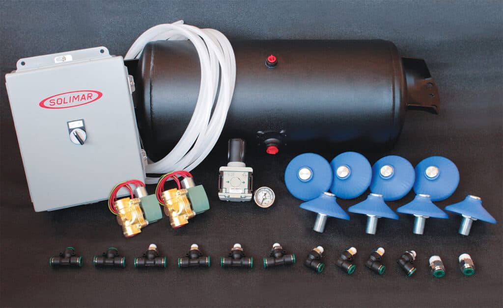Industrial compressed air system with valves and control components